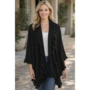 Jones New York NEW Black Shawl Cape Ruffle edge Sweater One Size